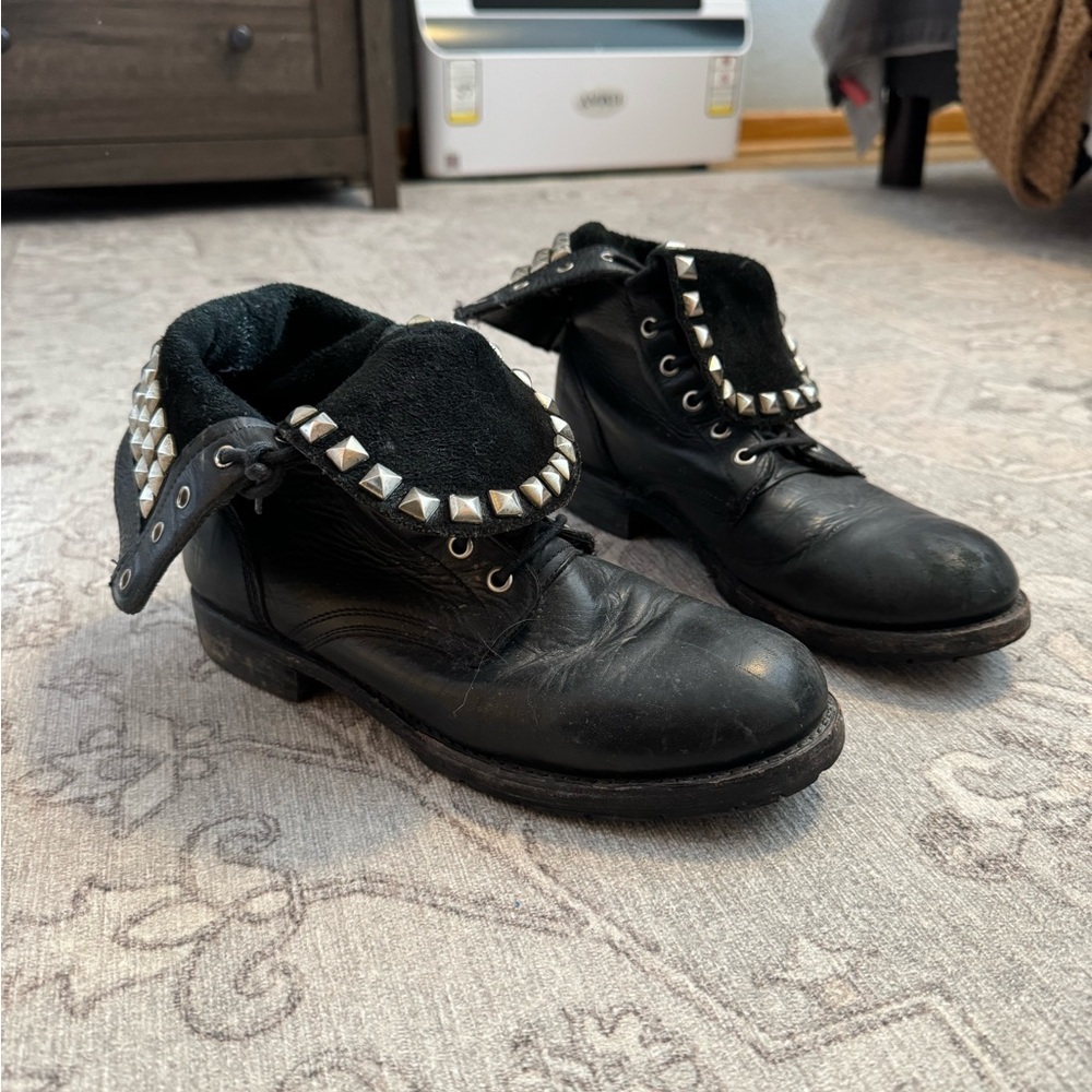 Frye Studded Veronica Combat Boots - Black